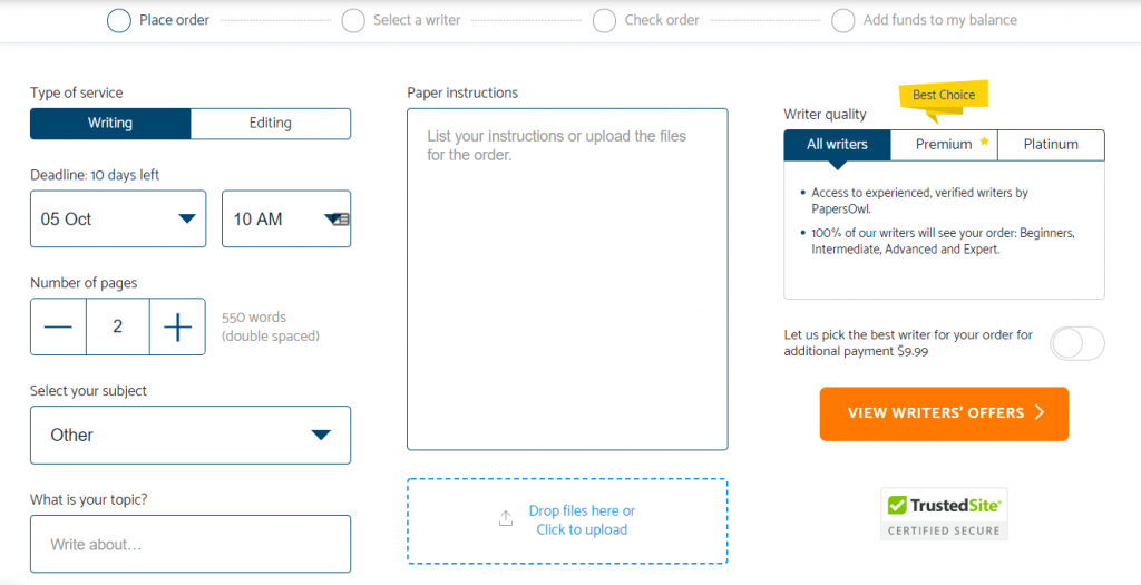 order placement papersowl review