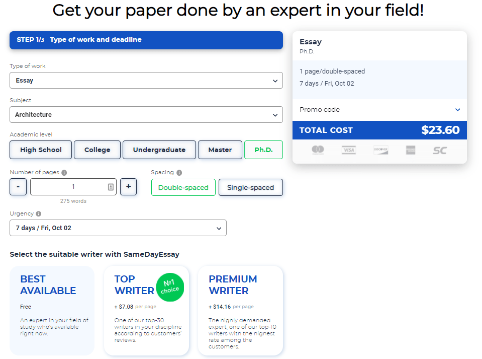 samedayessay prices review