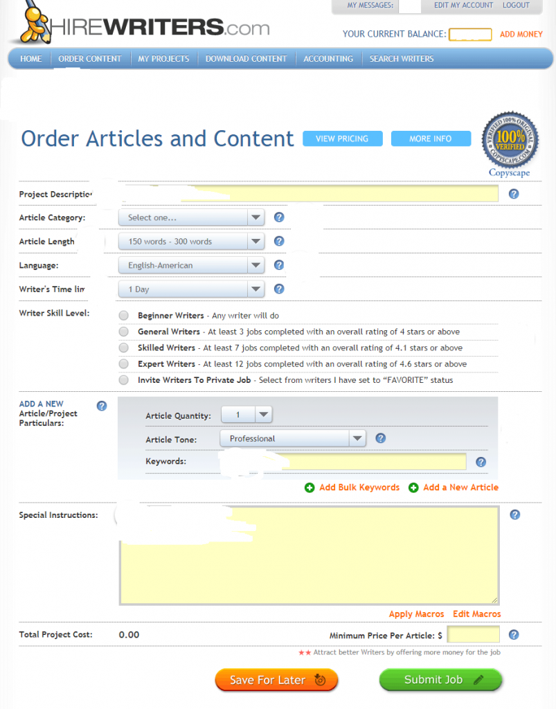 Order Placing Procedure