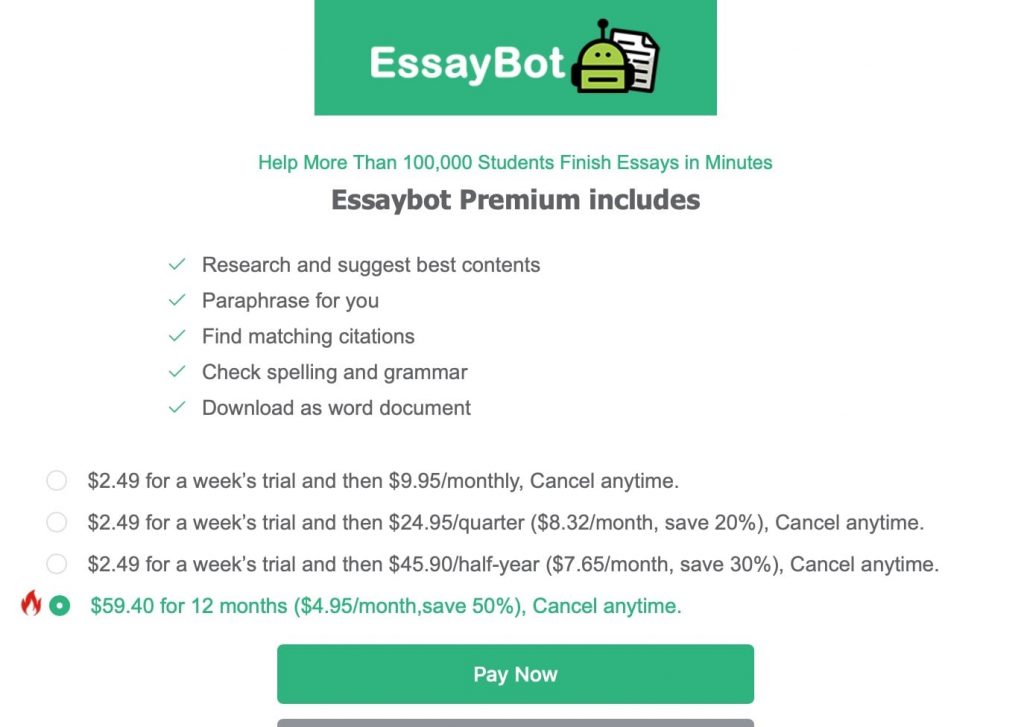 essaybot pricing